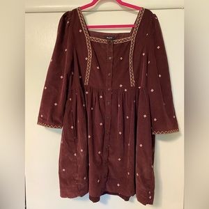 Madewell Embroidered Corduroy Dress Size 14